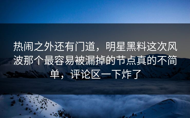 热闹之外还有门道，明星黑料这次风波那个最容易被漏掉的节点真的不简单，评论区一下炸了